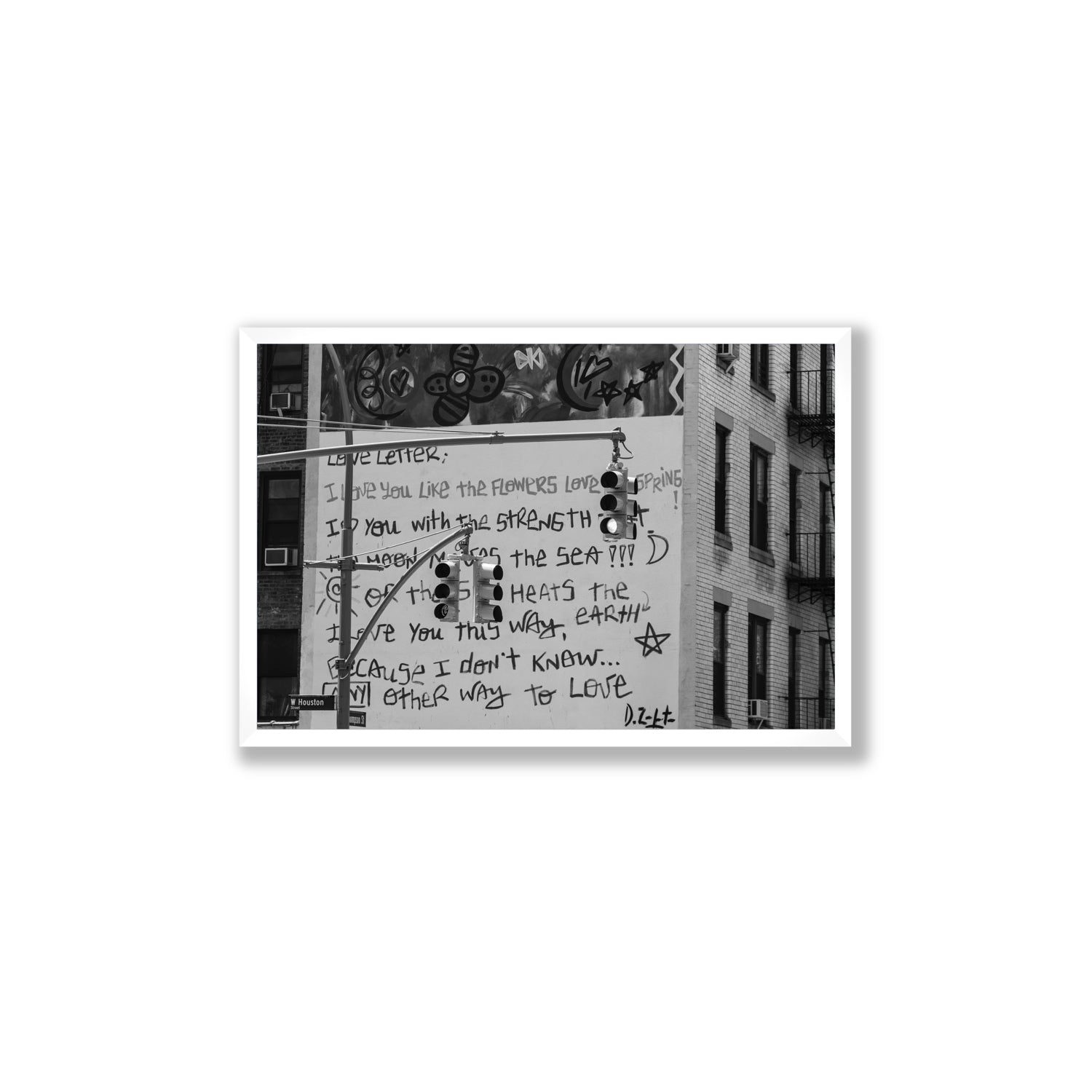 Love Letter New York NYC Black & White wall art Large full-bleed fine art print in white frame