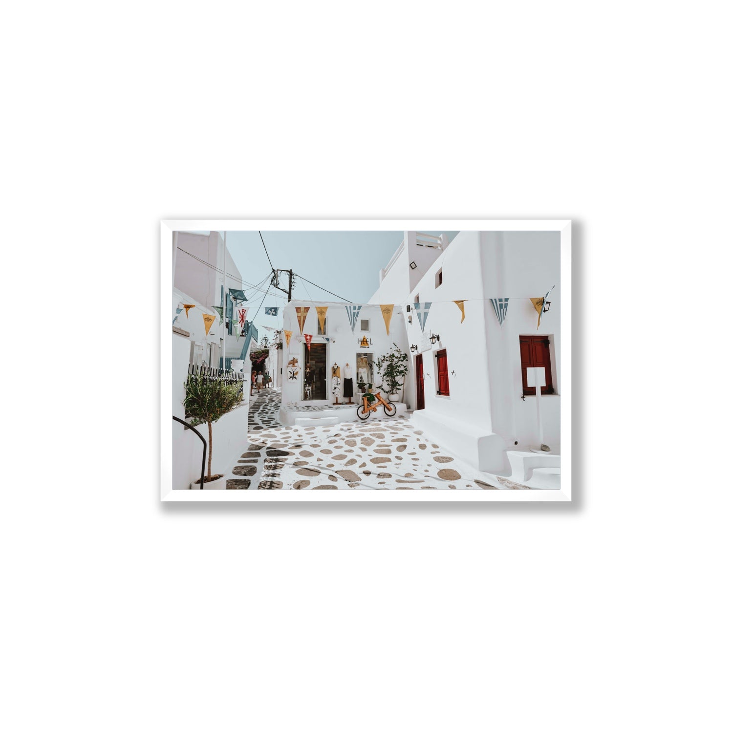 Cruising The Streets Mykonos Greek island wall art Large full-bleed fine art print in white frame