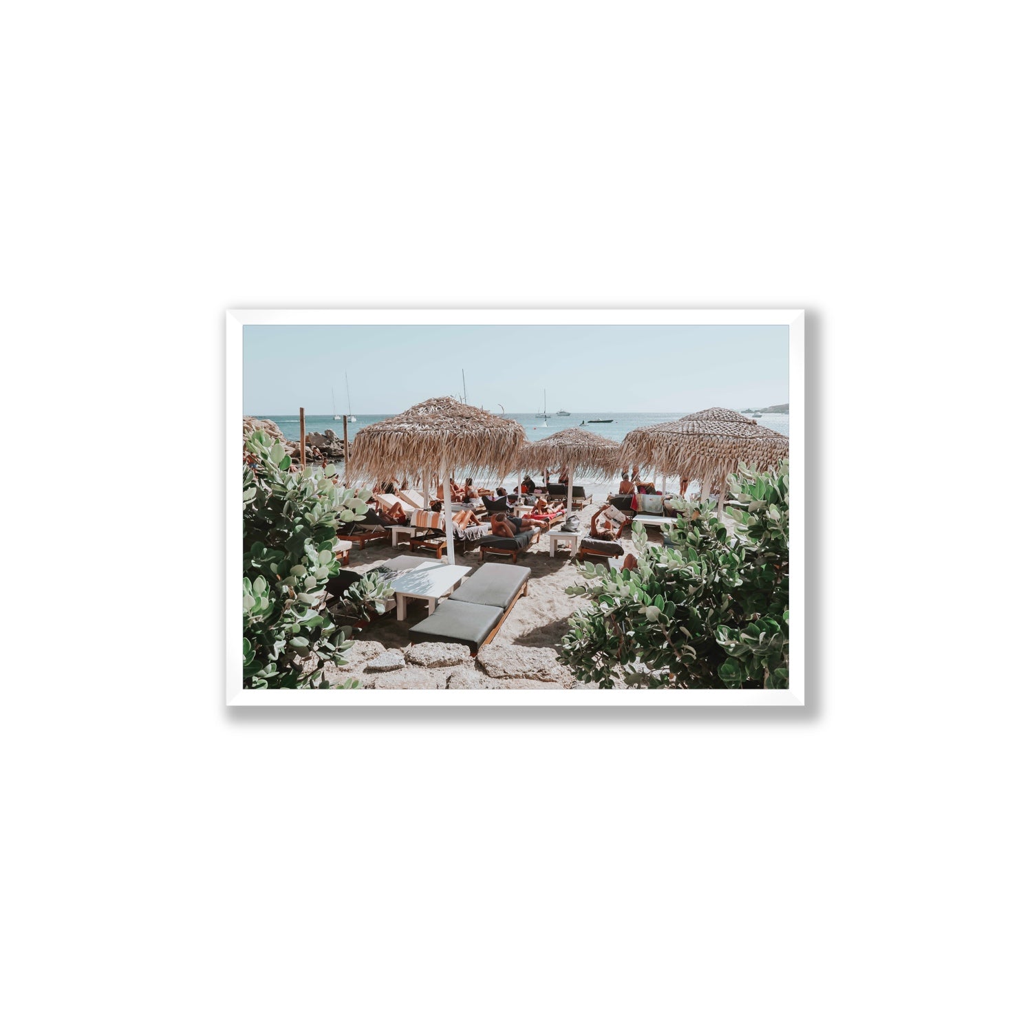 Greek Haven Mykonos Greek island coastal wall art Large full-bleed fine art print in white frame