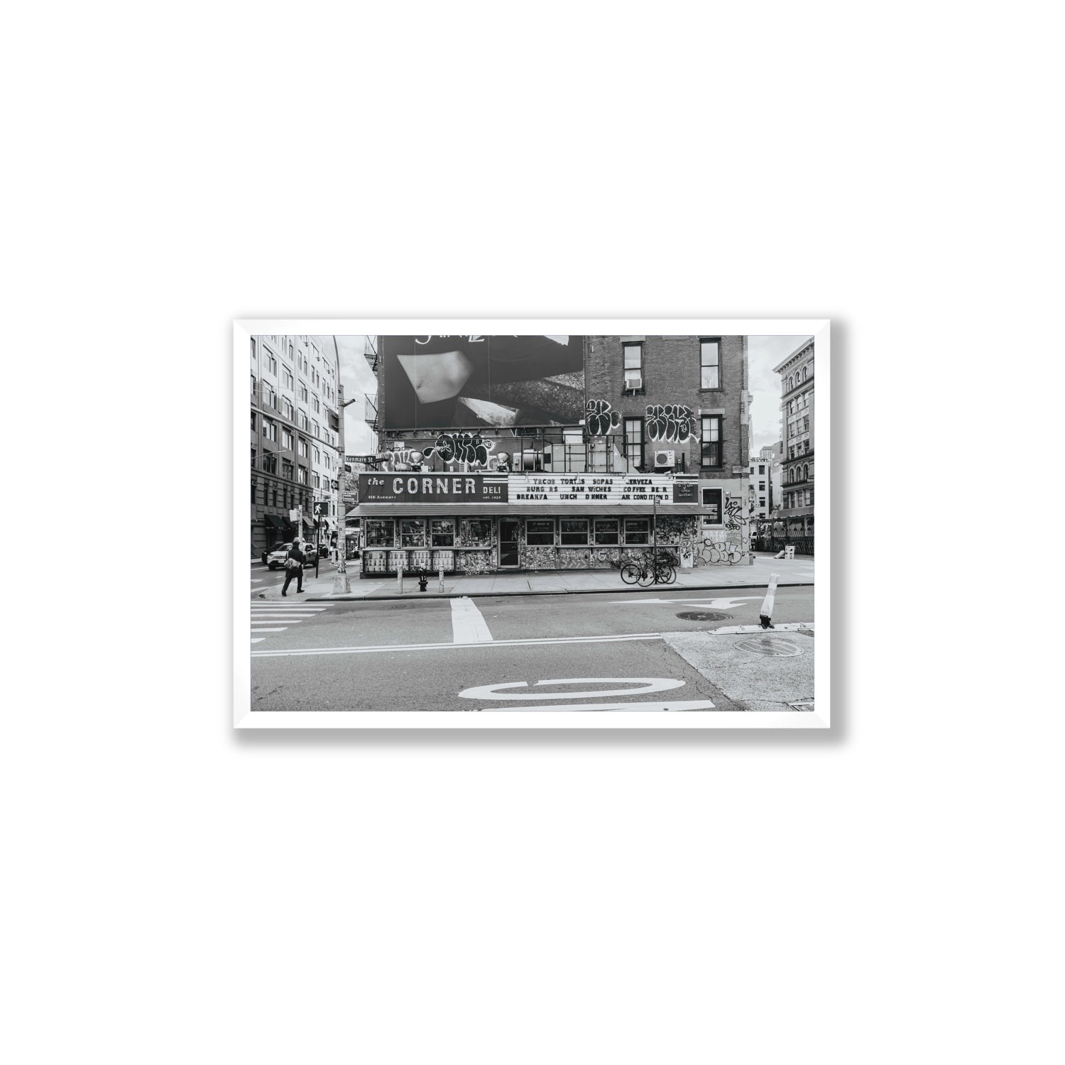 Kenmare Street New York NYC Black & White wall art Large full-bleed fine art print in white frame