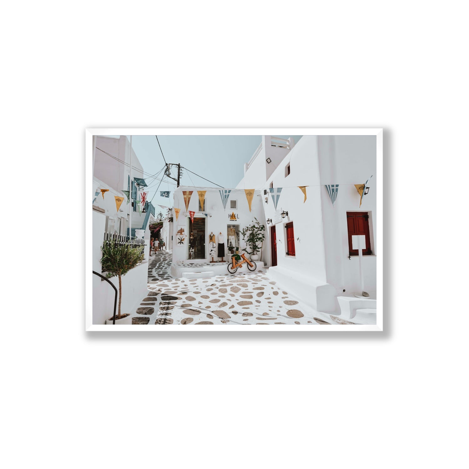 Cruising The Streets Mykonos Greek island wall art Extra Large full-bleed fine art print in white frame