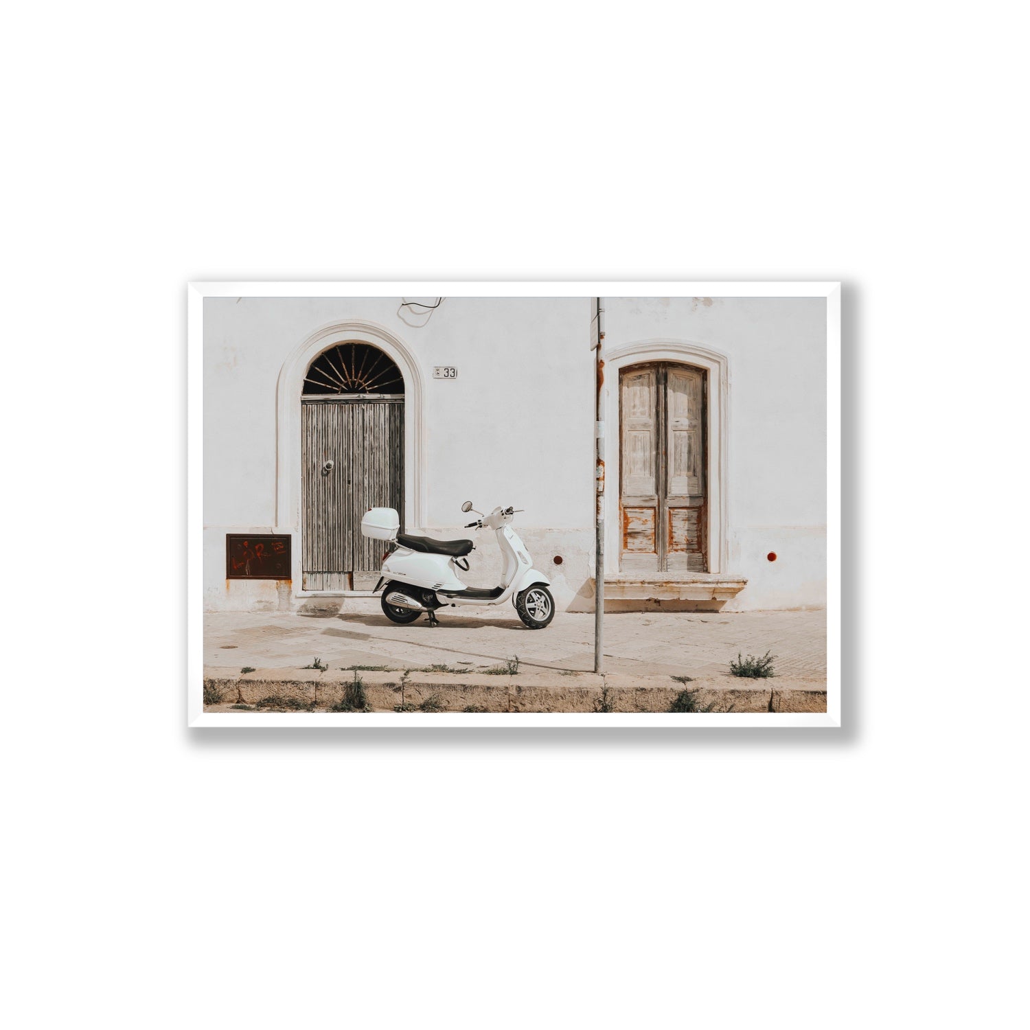 Vespa Nostalgia Puglia Italian wall art Extra Large full-bleed fine art print in white frame