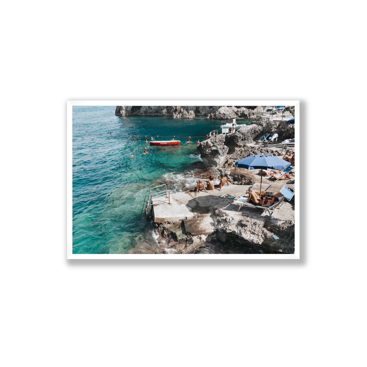 Serenity By The Sea Capri Mediterranean wall art Extra Large full-bleed fine art print in white frame