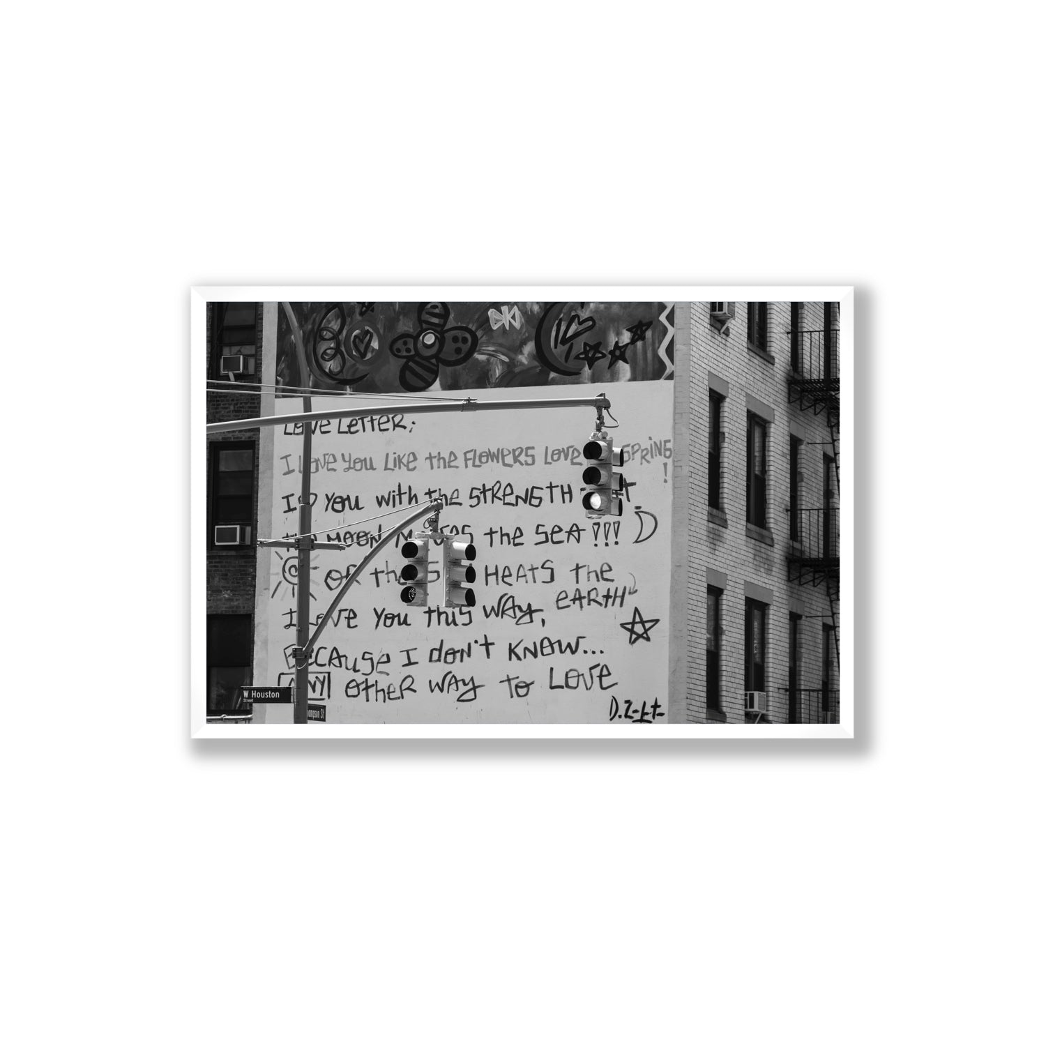 Love Letter New York NYC Black & White wall art Extra Large full-bleed fine art print in white frame