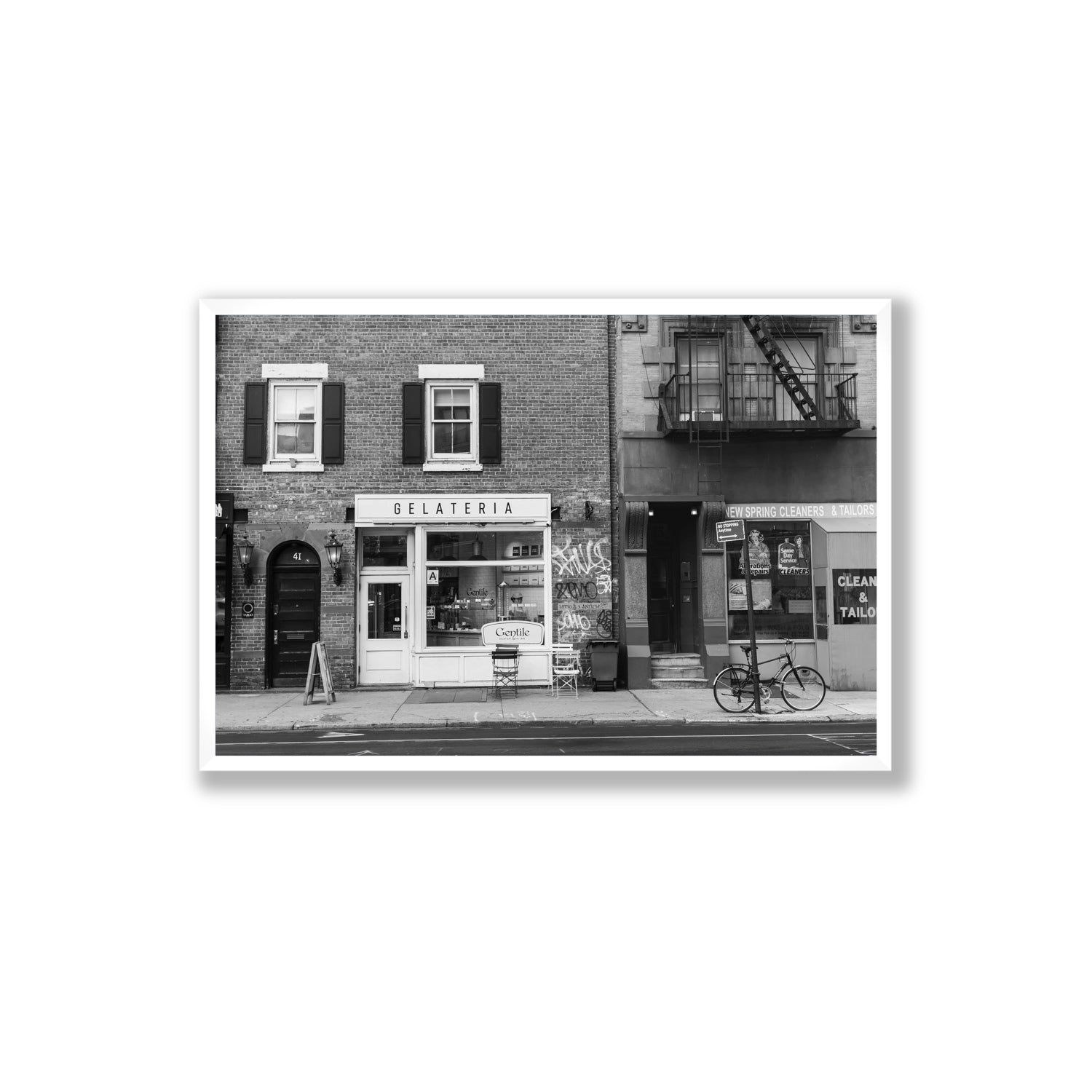 West Village Dolcezza New York NYC Black & White wall art Extra Large full-bleed fine art print in white frame