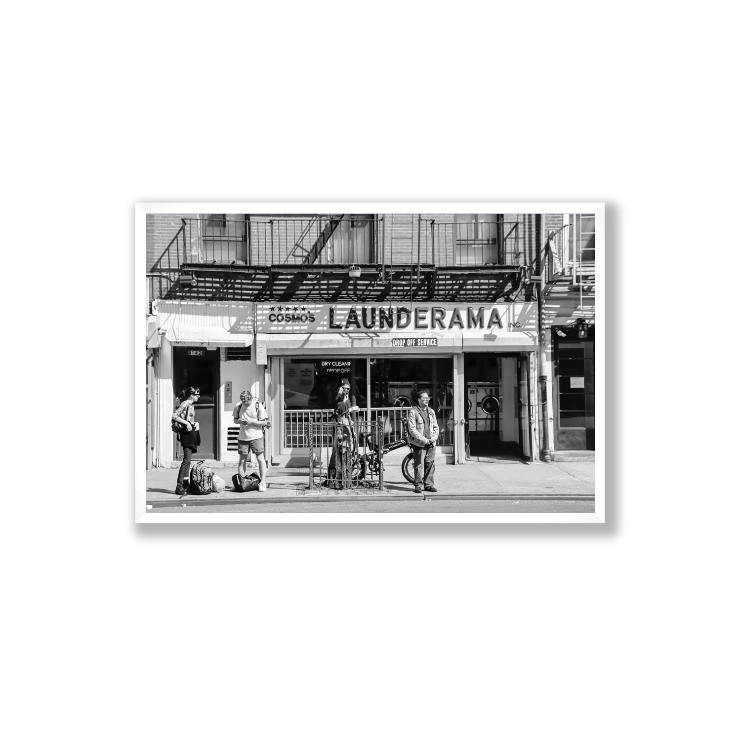 Launderama New York NYC Black & White wall art Extra Large full-bleed fine art print in white frame