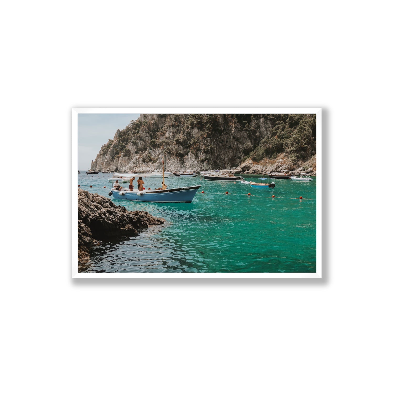Cozy Cove Capri coastal Mediterranean wall art Extra Large full-bleed fine art print in white frame