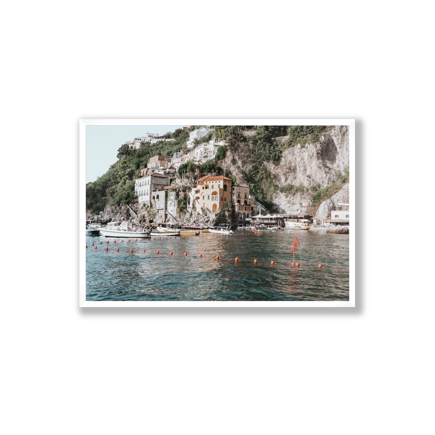 Amalfi Villas fine art print, Amalfi, Italy, coastal scenes artwork, Extra Large, White Frame · Full Bleed, Fine Art Print