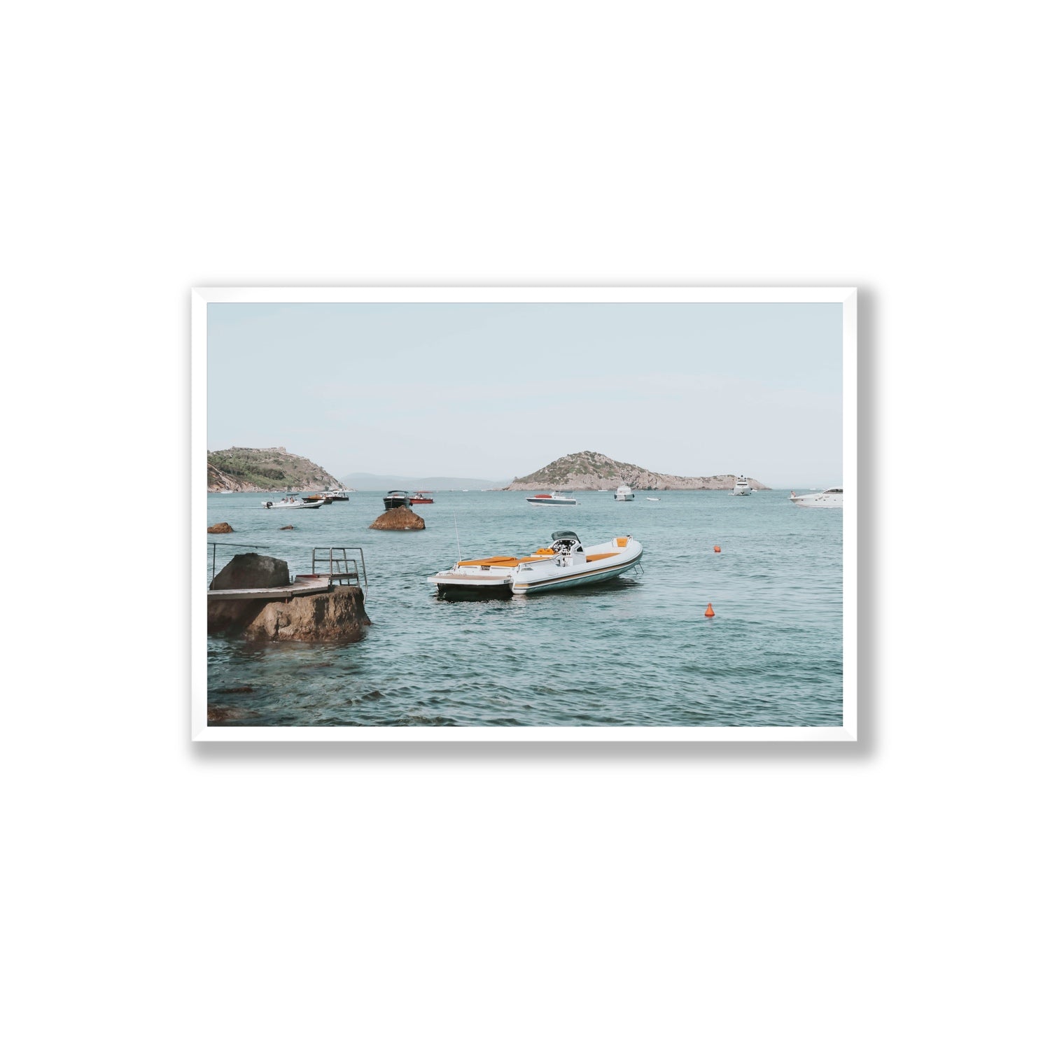 The Azure Sea Tuscany coastal Italian wall art Extra Large full-bleed fine art print in white frame