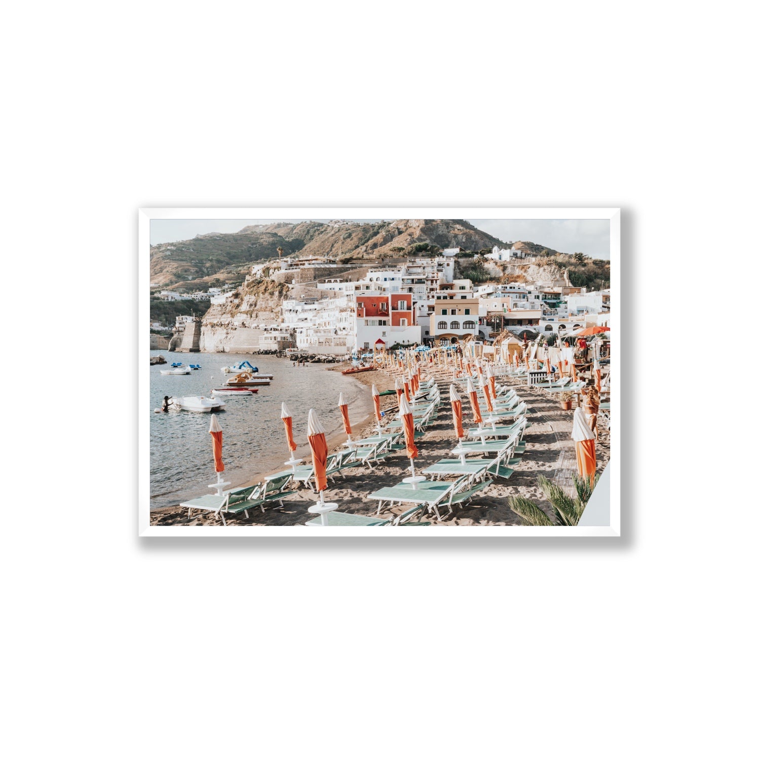 Sole Estivo Ischia Italian coastal wall art Extra Large full-bleed fine art print in white frame