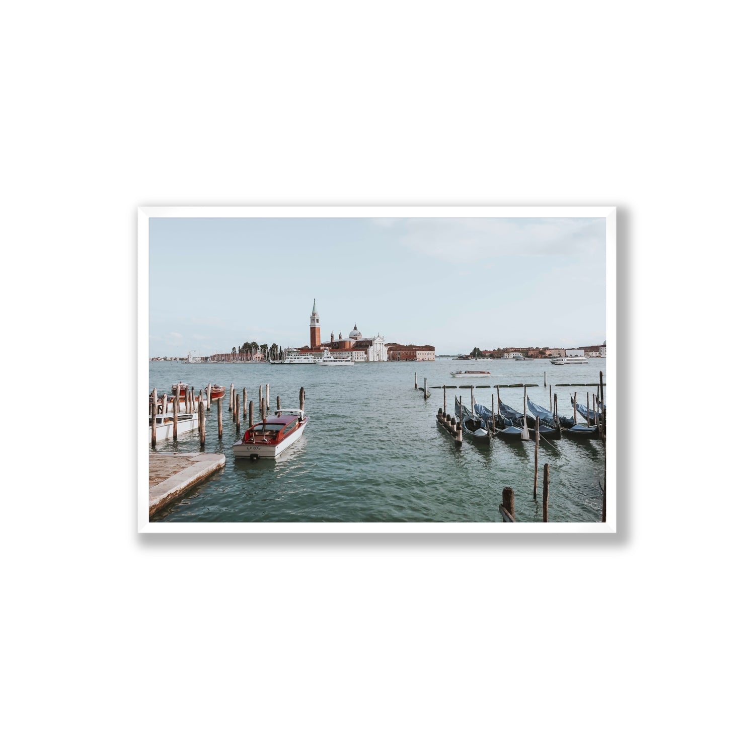 Venetian Waterscape Venice Italian art print Extra Large full-bleed fine art print in white frame