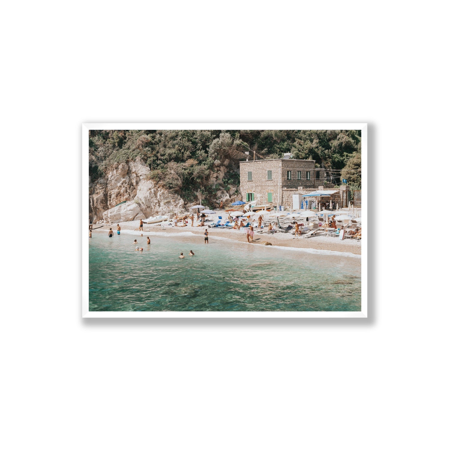 Secluded Sanctuary Nerano Italian Mediterranean decor wall art Extra Large full-bleed fine art print in white frame