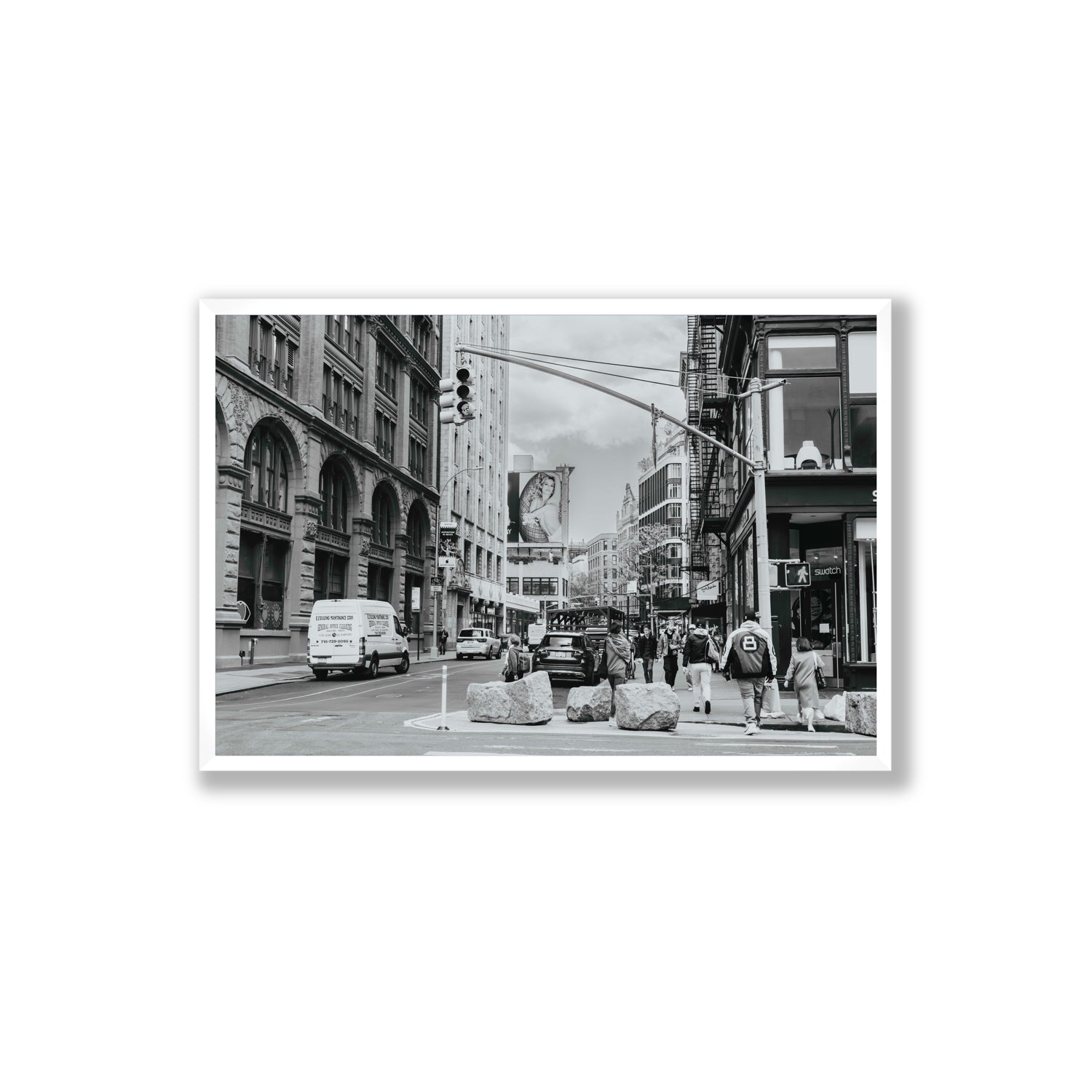 Inkwell Metropolis New York NYC Black & White wall art Extra Large full-bleed fine art print in white frame