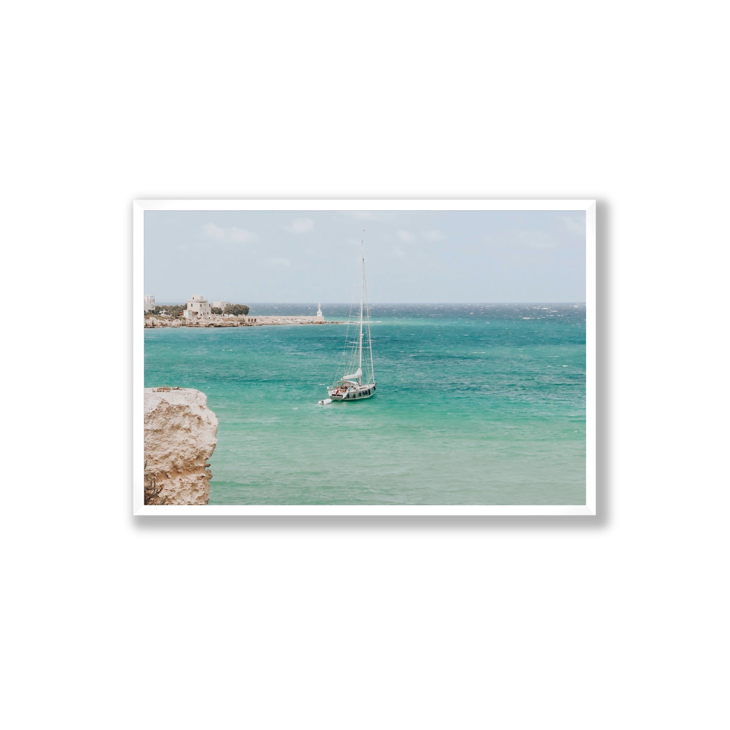 Adriatic Escape Puglia Italian coastal decor wall art Extra Large full-bleed fine art print in white frame