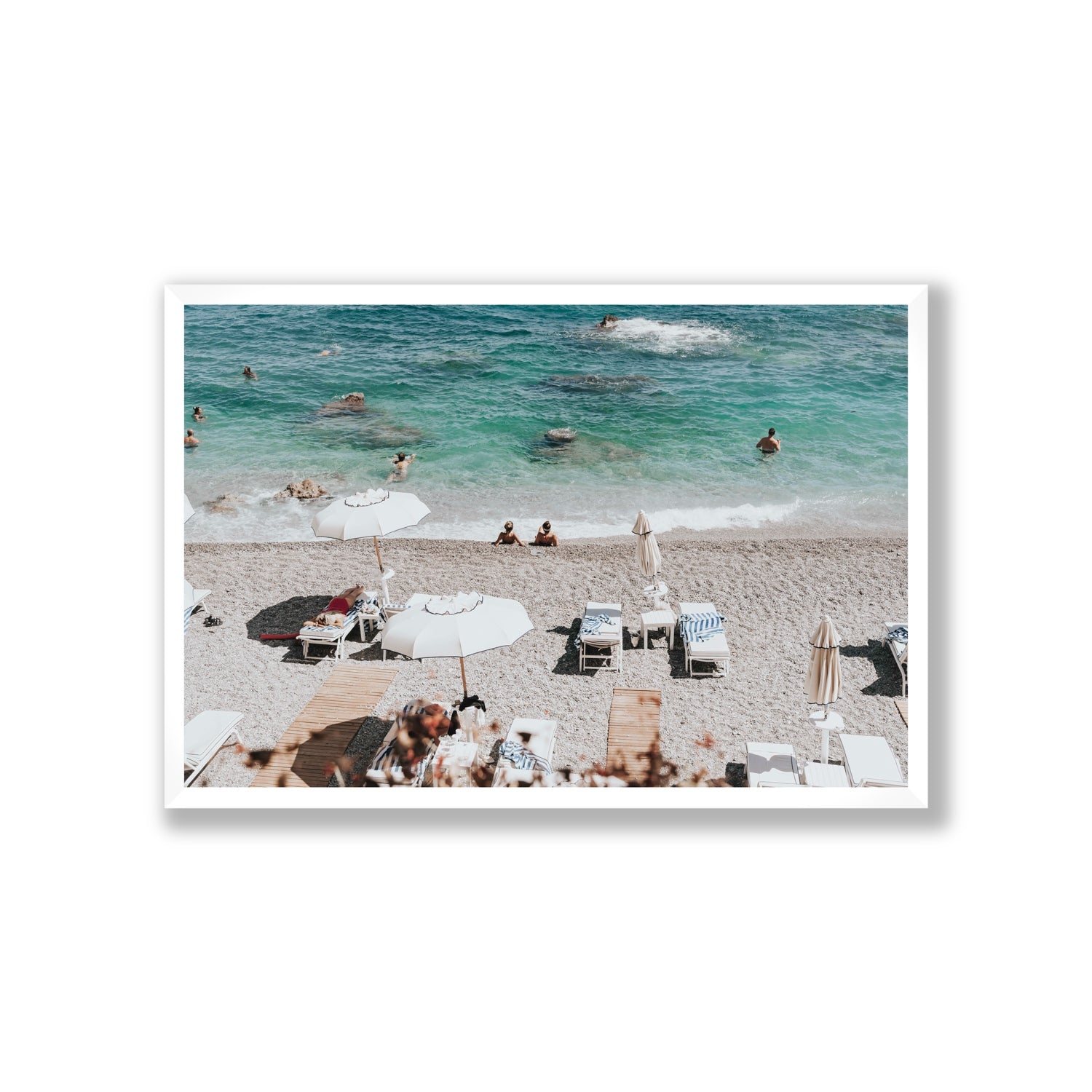 Amicizia Amalfi Italian beach wall art Giant full-bleed fine art print in white frame