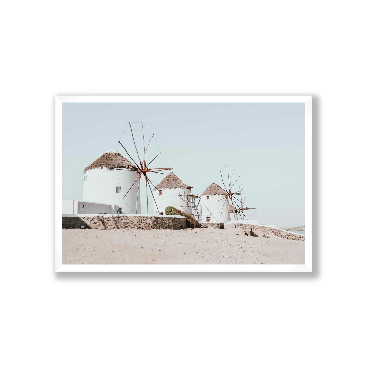 Rustic Icons Mykonos Greek island wall art Giant full-bleed fine art print in white frame