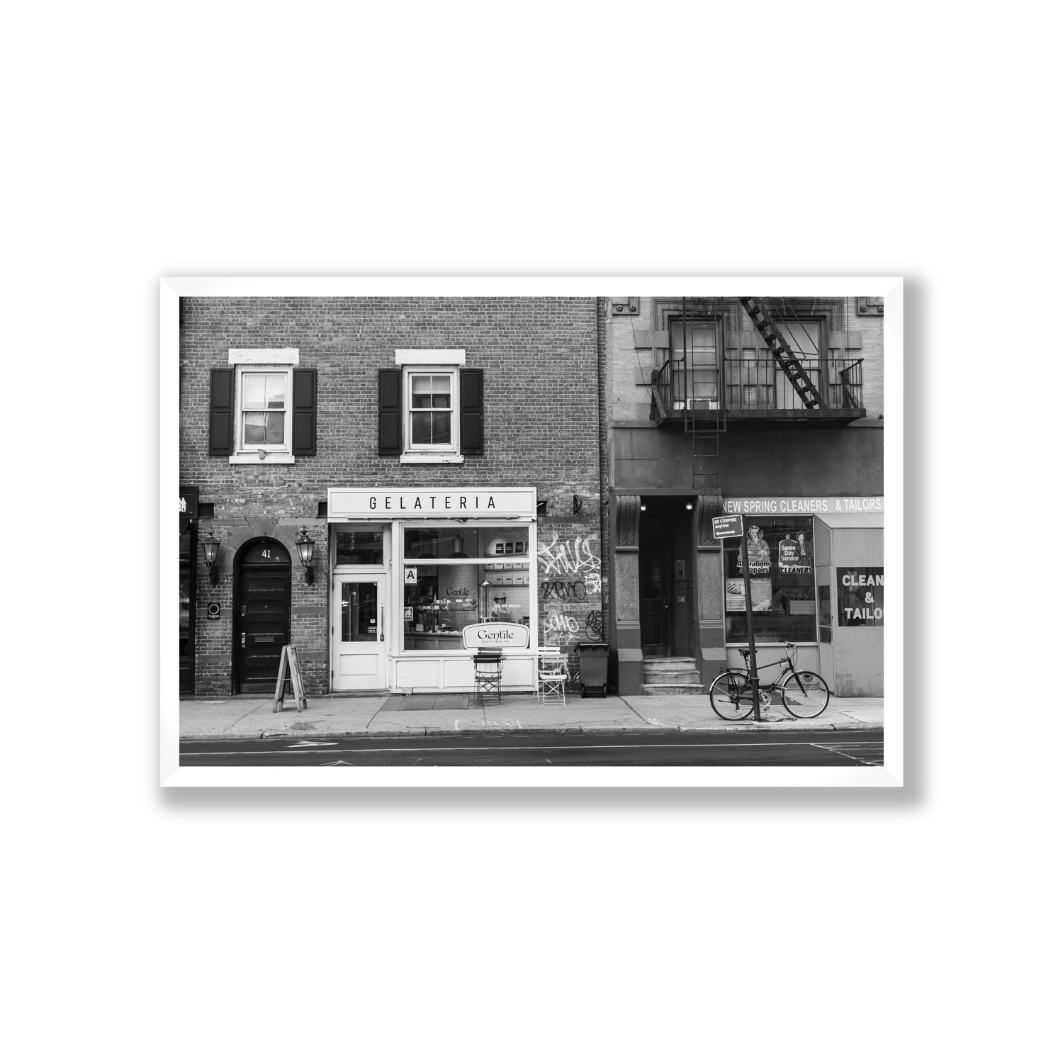 West Village Dolcezza New York NYC Black & White wall art Giant full-bleed fine art print in white frame