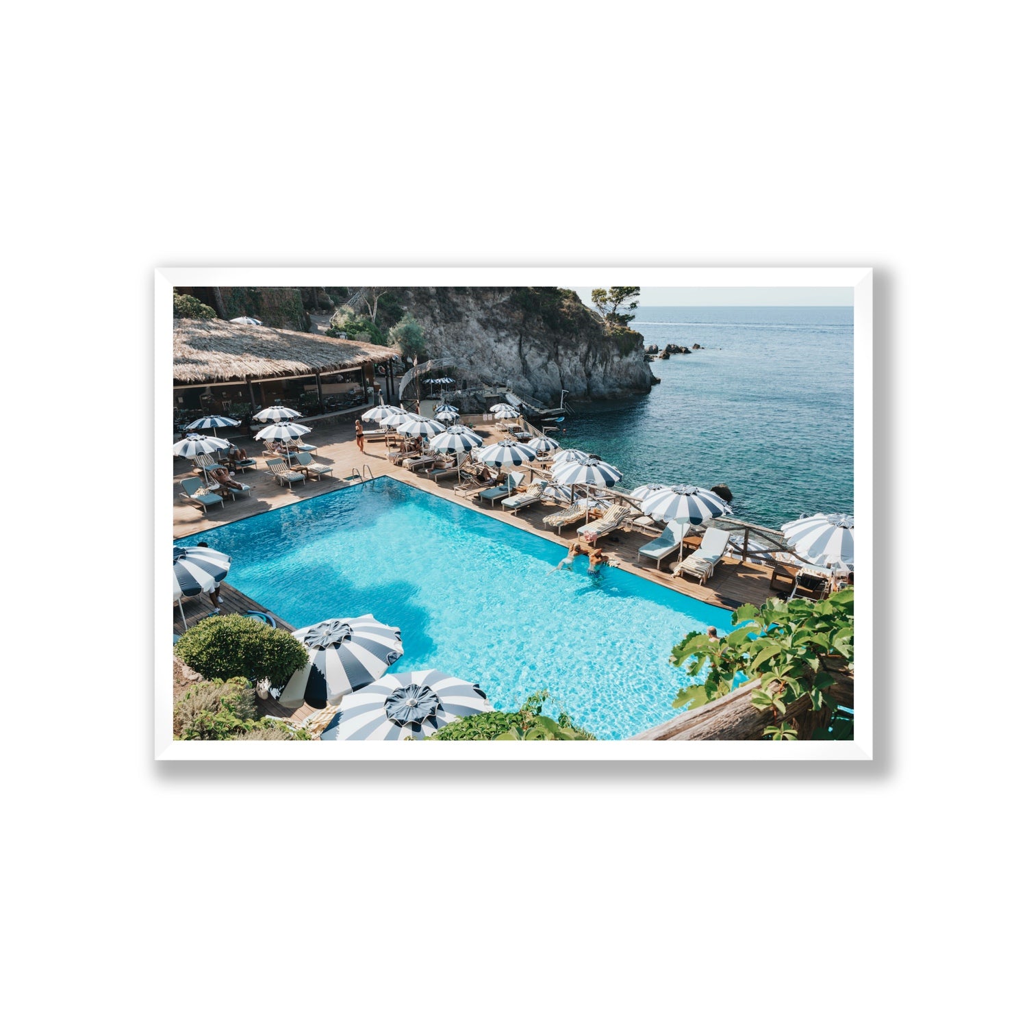 Oceanview Ischia Italian coastal wall art Giant full-bleed fine art print in white frame