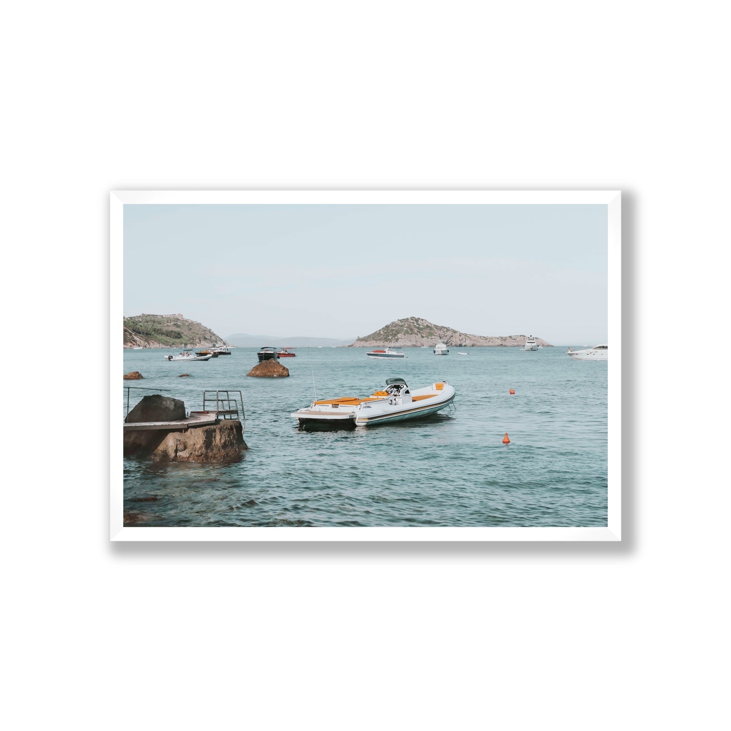 The Azure Sea Tuscany coastal Italian wall art Giant full-bleed fine art print in white frame