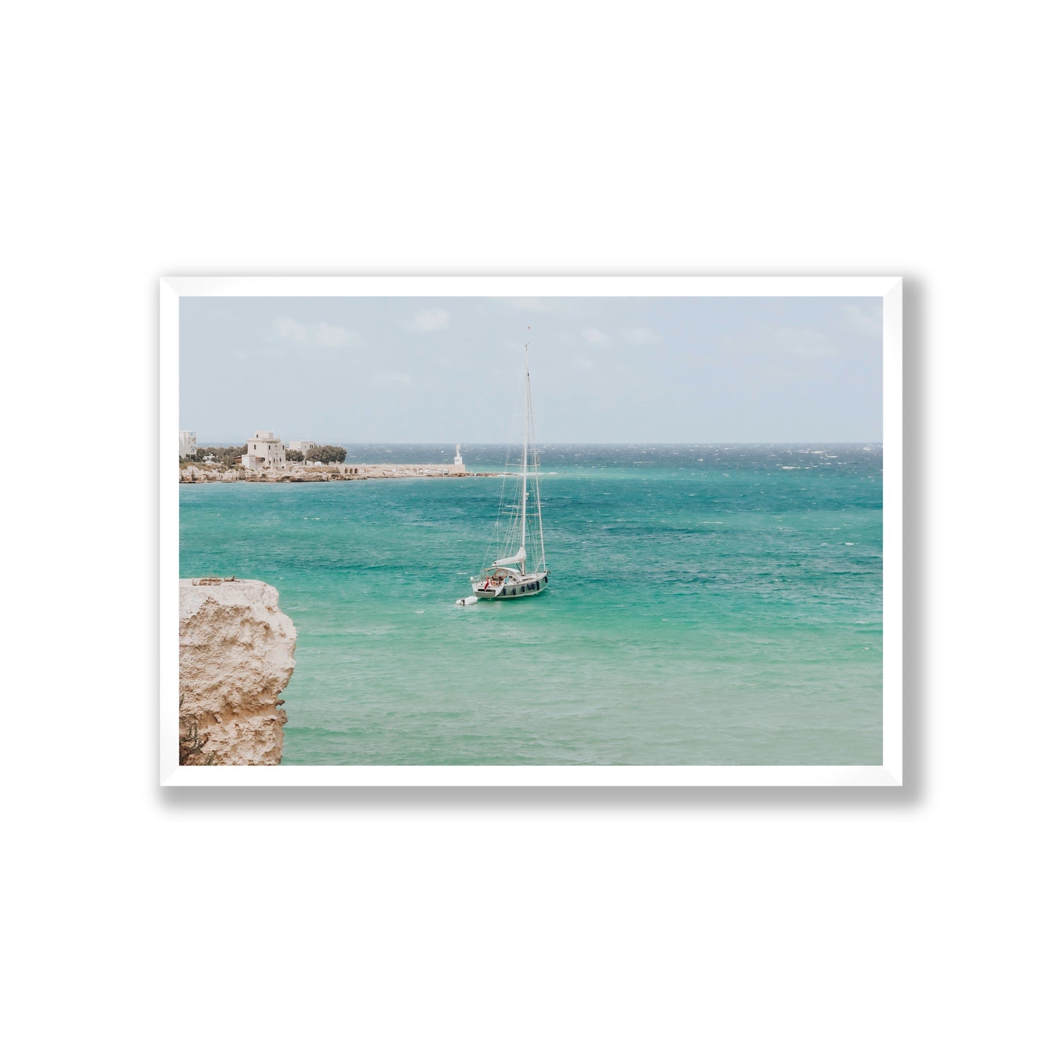 Adriatic Escape Puglia Italian coastal decor wall art Giant full-bleed fine art print in white frame