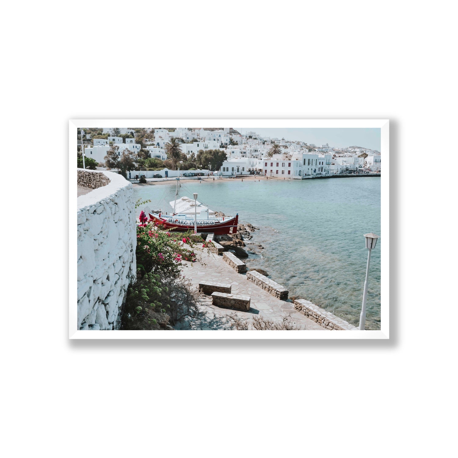 Harika Mykonos Greek island wall art Giant full-bleed fine art print in white frame