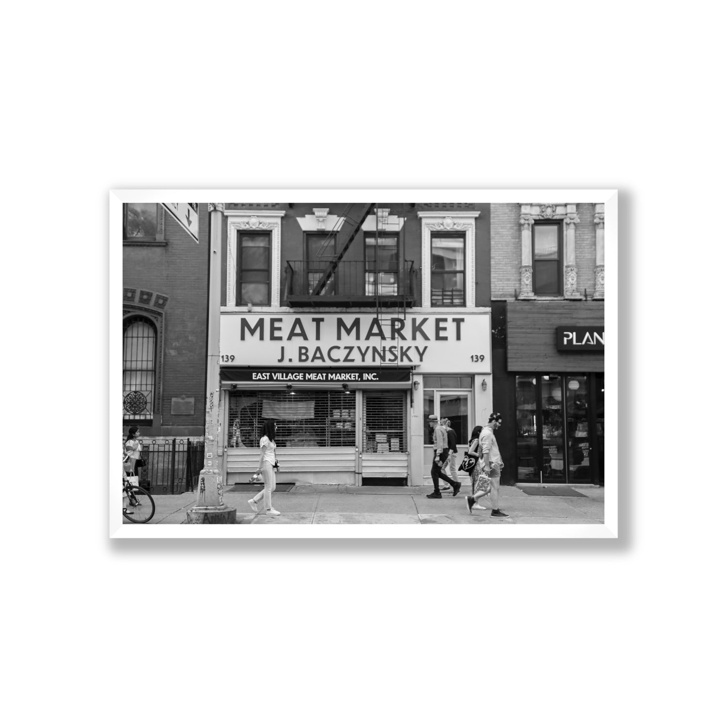 Meat District New York NYC Black & White wall art Giant full-bleed fine art print in white frame