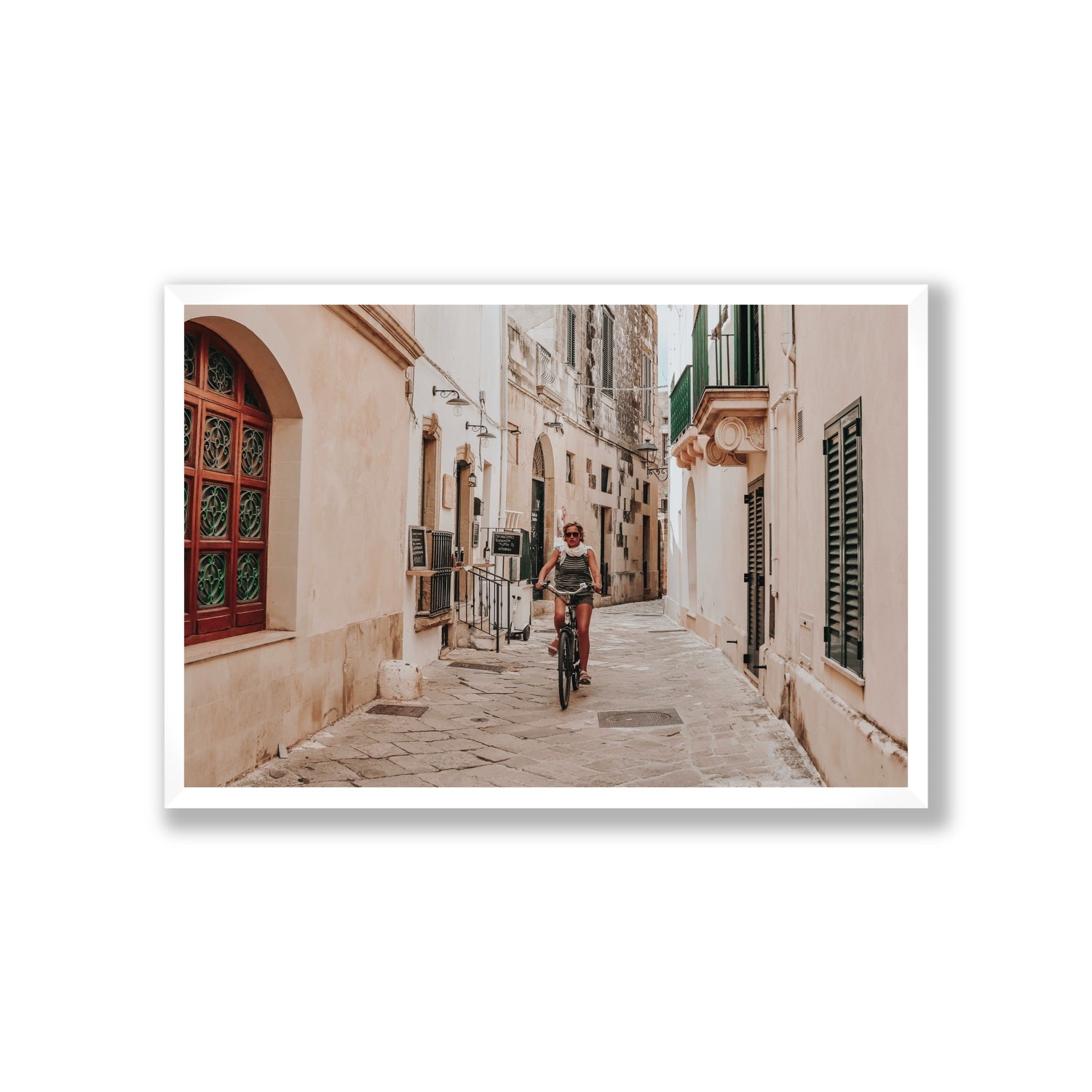 La Donna In Bicicletta Puglia Wall Italian fine art print Giant full-bleed fine art print in white frame