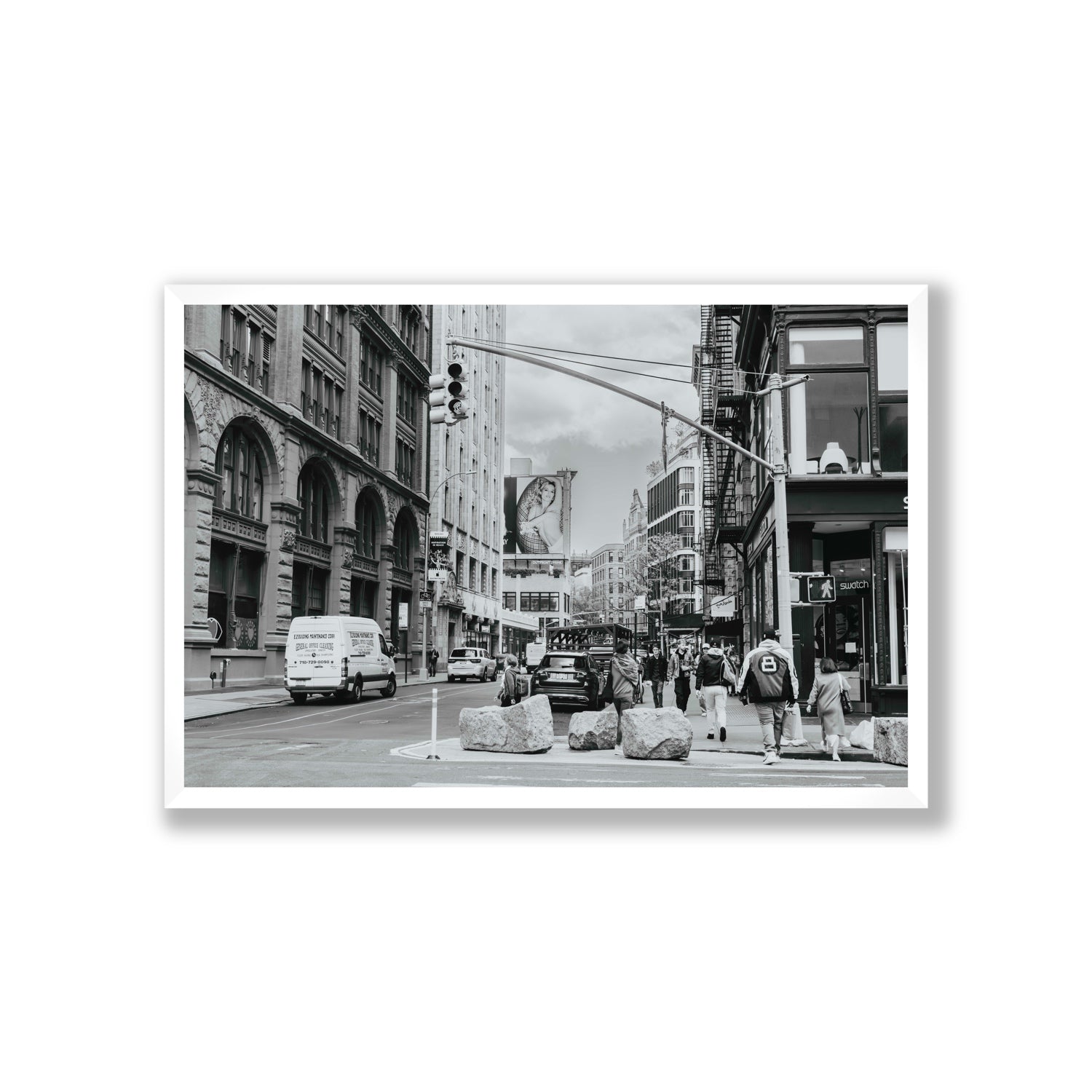 Inkwell Metropolis New York NYC Black & White wall art Giant full-bleed fine art print in white frame