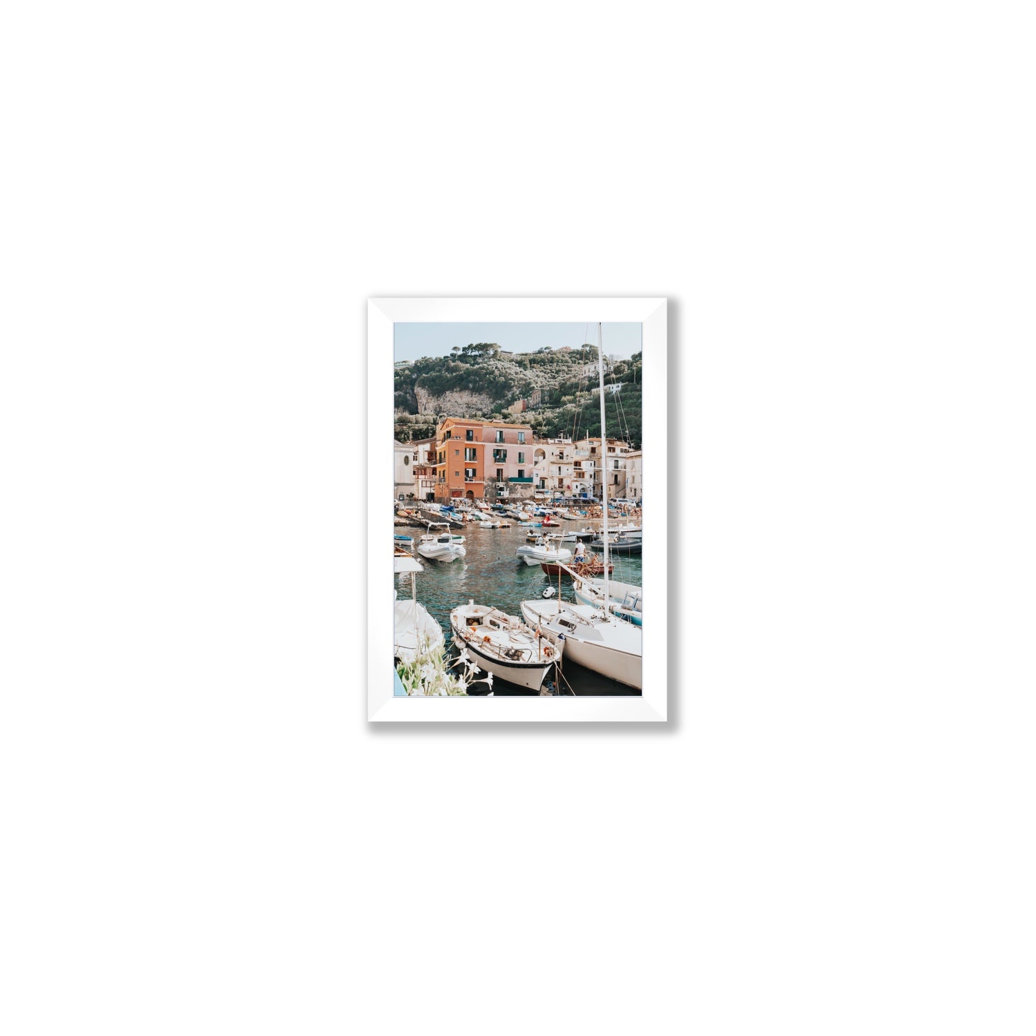 Marina Grande Sorrento coastal Italian wall art Small full-bleed fine art print in white frame