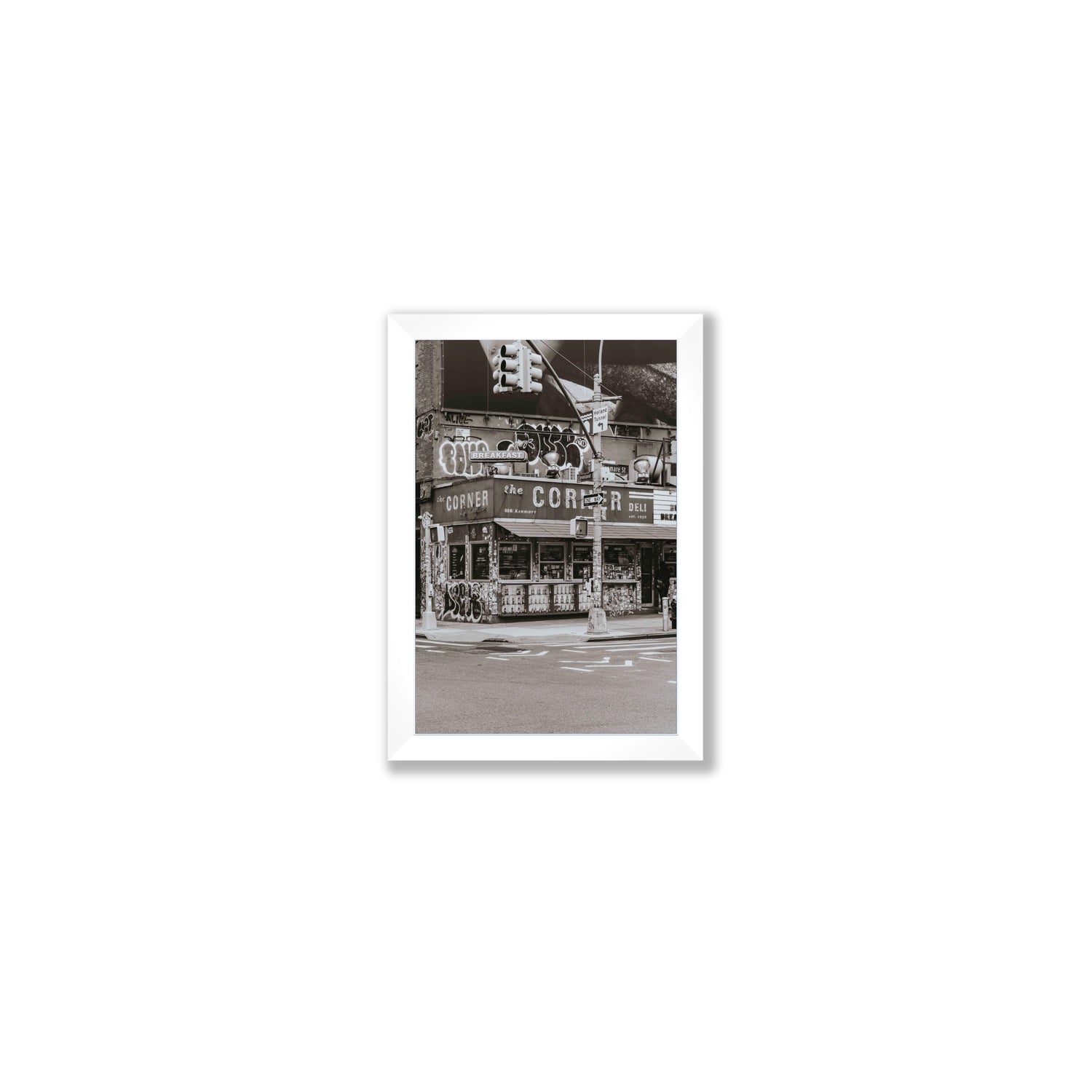 Soho Deli New York NYC Black & White wall art Small full-bleed fine art print in white frame