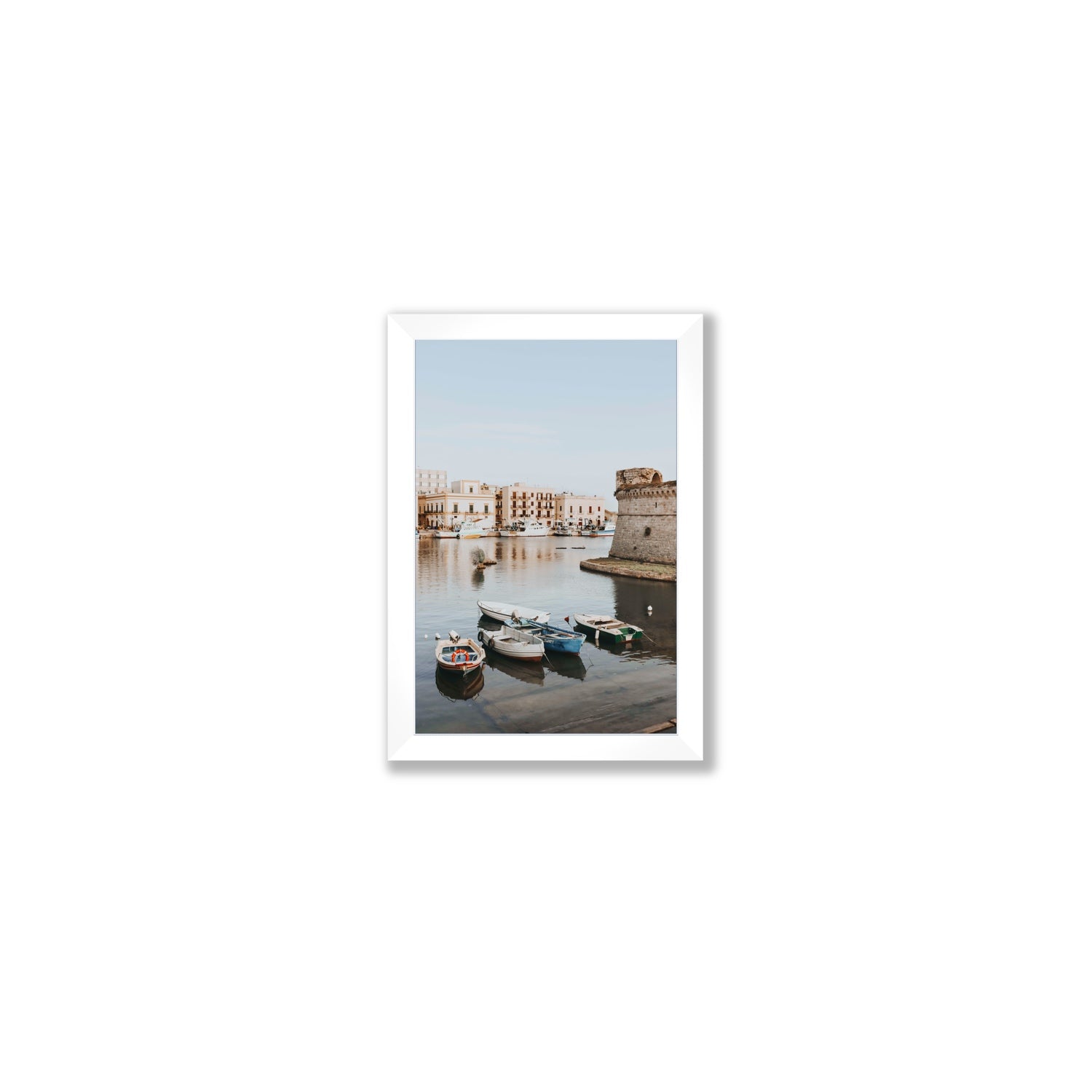 Gallipoli Harbour Puglia coastal wall art Small full-bleed fine art print in white frame