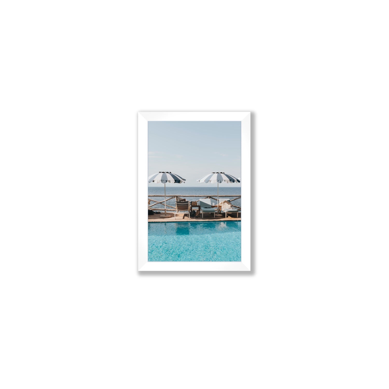 Beach Retreat fine art print, Ischia, Italy, european beach clubs artwork, Small, White Frame · Full Bleed, Fine Art Print
