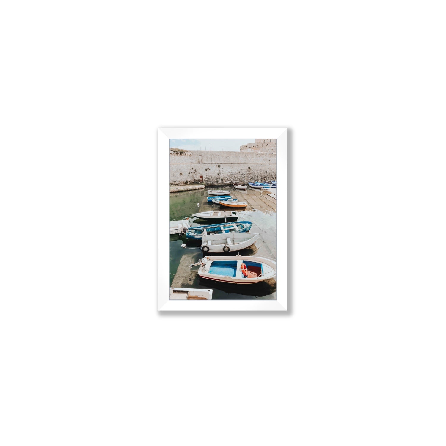 Harbour Palette Puglia coastal photography wall art Small full-bleed fine art print in white frame