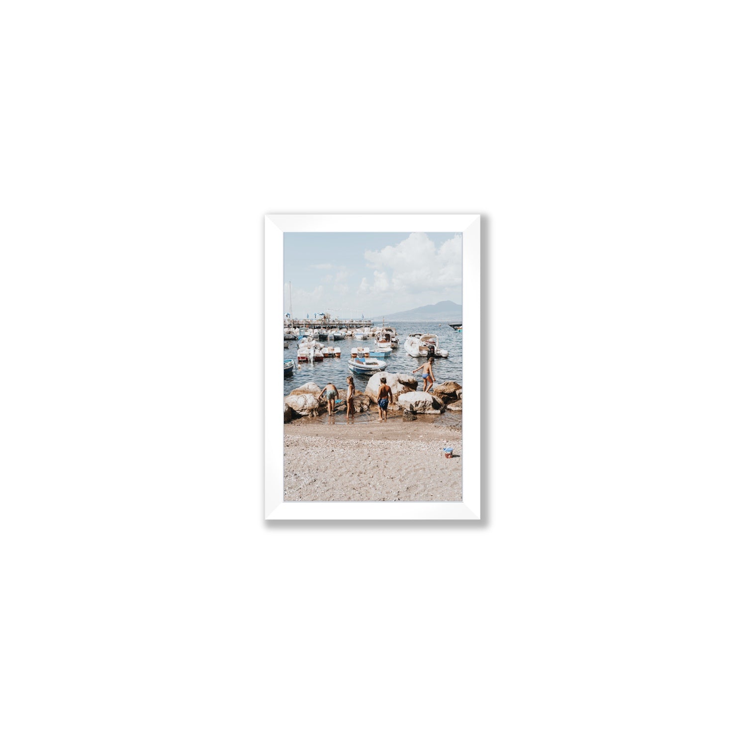Searching For Treasures Sorrento coastal wall art Small full-bleed fine art print in white frame