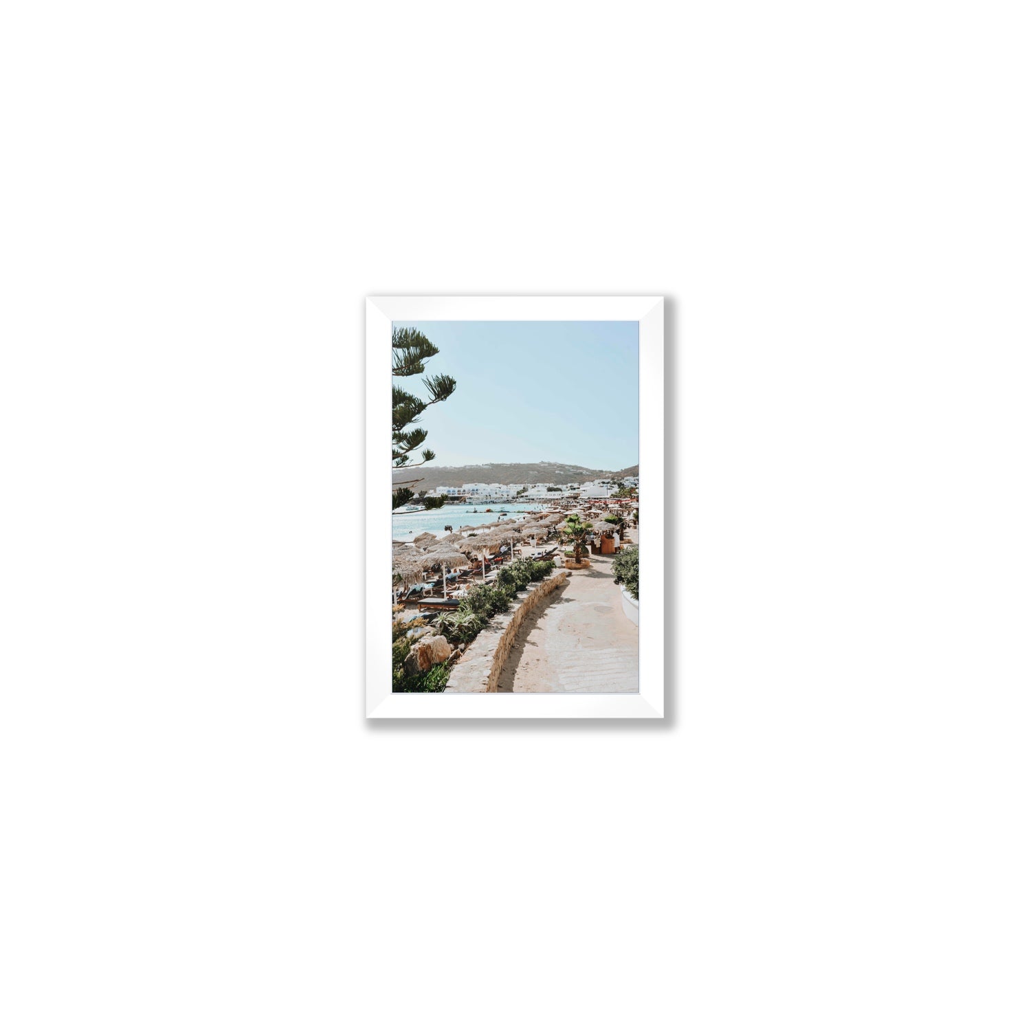 All Roads Lead To The Beach Mykonos Greek island wall art Small full-bleed fine art print in white frame