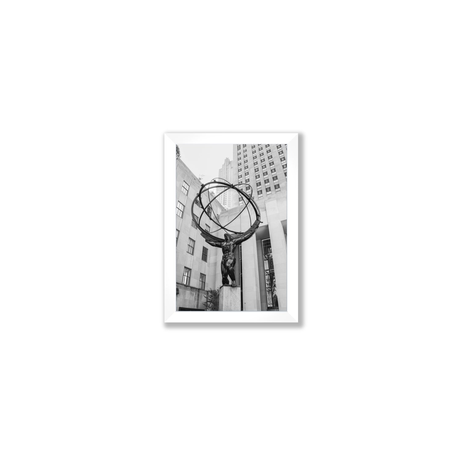 Atlas Ascends New York NYC Black & White wall art Small full-bleed fine art print in white frame