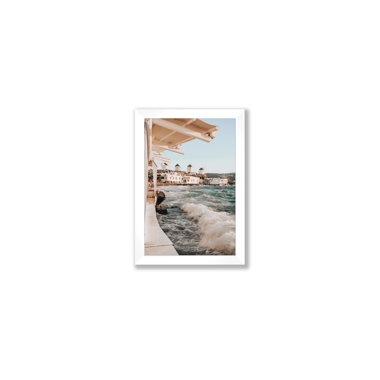 Windmills Mykonos Greek island wall art Small full-bleed fine art print in white frame