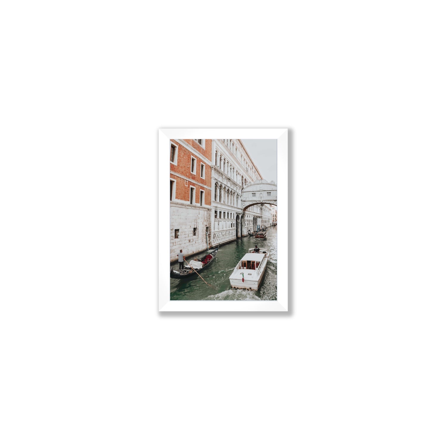 Under the Bridge Venice Gondola Italian wall art Small full-bleed fine art print in white frame