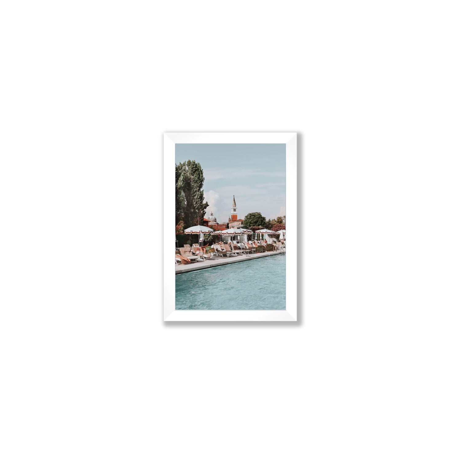 Poolside Perch Venice Italian wall art Small full-bleed fine art print in white frame