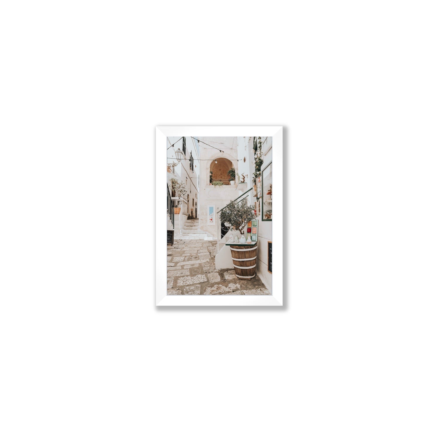 Olive Tree Lane Puglia Ostuni Mediterranean decor wall art Small full-bleed fine art print in white frame