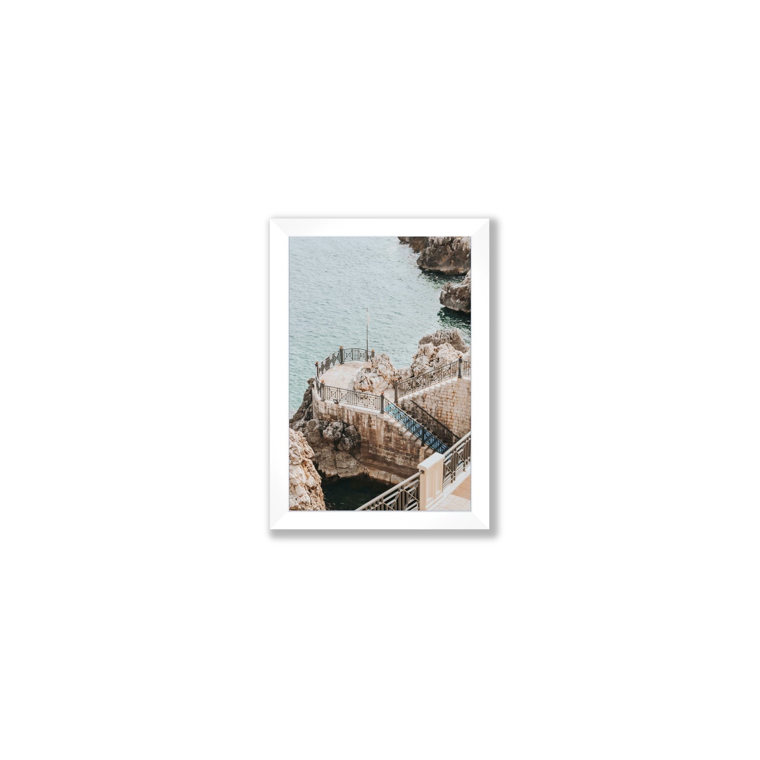 Tidal Staircase Puglia coastal Italian wall art Small full-bleed fine art print in white frame
