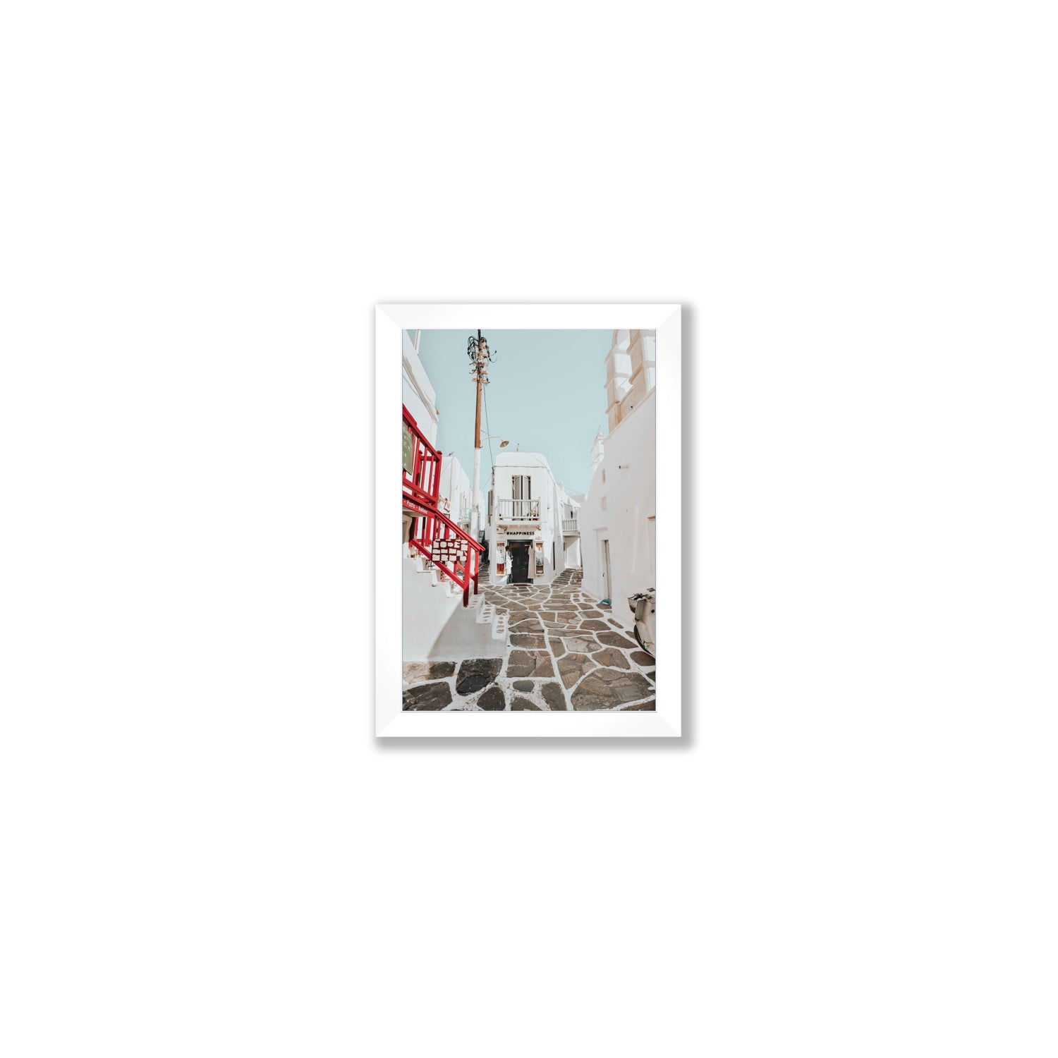 Happiness Mykonos Greek island wall art Small full-bleed fine art print in white frame