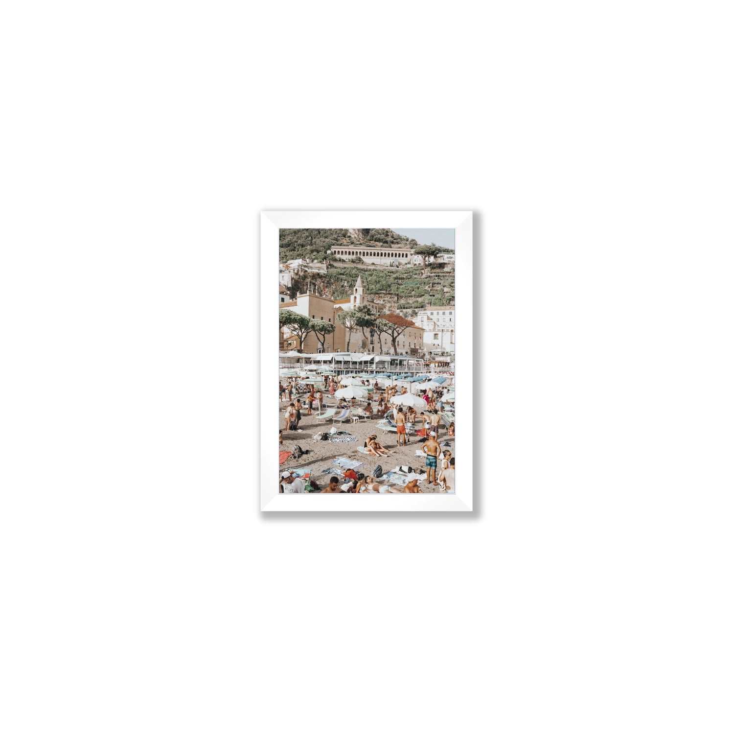 Festa In Spiaggia Amalfi coastal wall art Small full-bleed fine art print in white frame