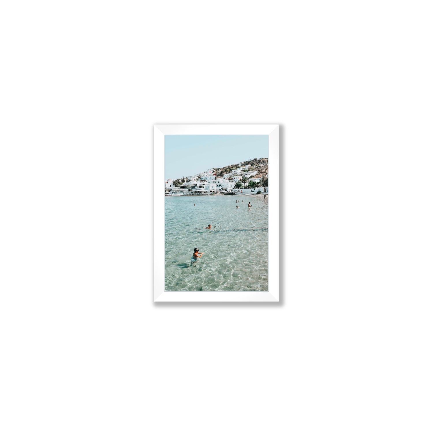 Beside The Seaside Mykonos beach Greek island wall art Small full-bleed fine art print in white frame