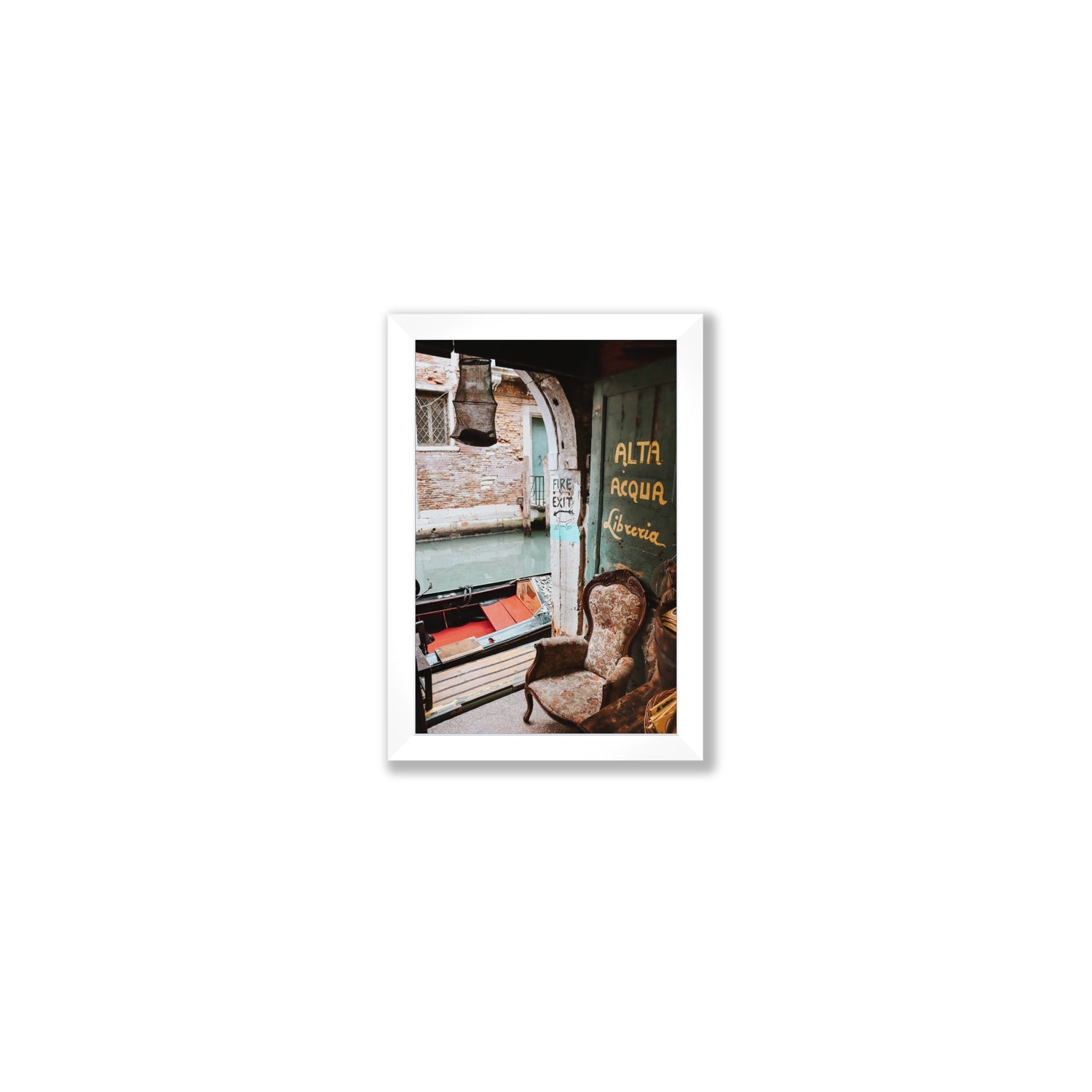 Alta Acqua Venice Bookstore wall art Small full-bleed fine art print in white frame