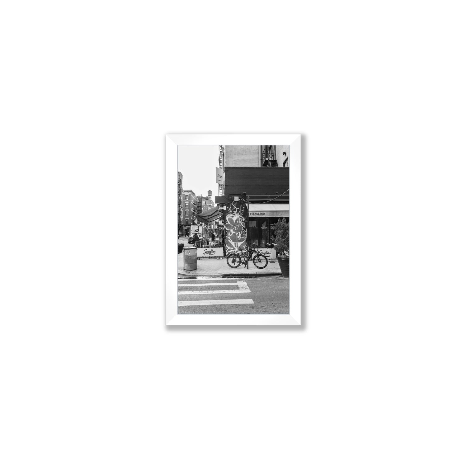 Cafe Canvas New York NYC Black & White wall art Small fine art canvas in white frame view 2
