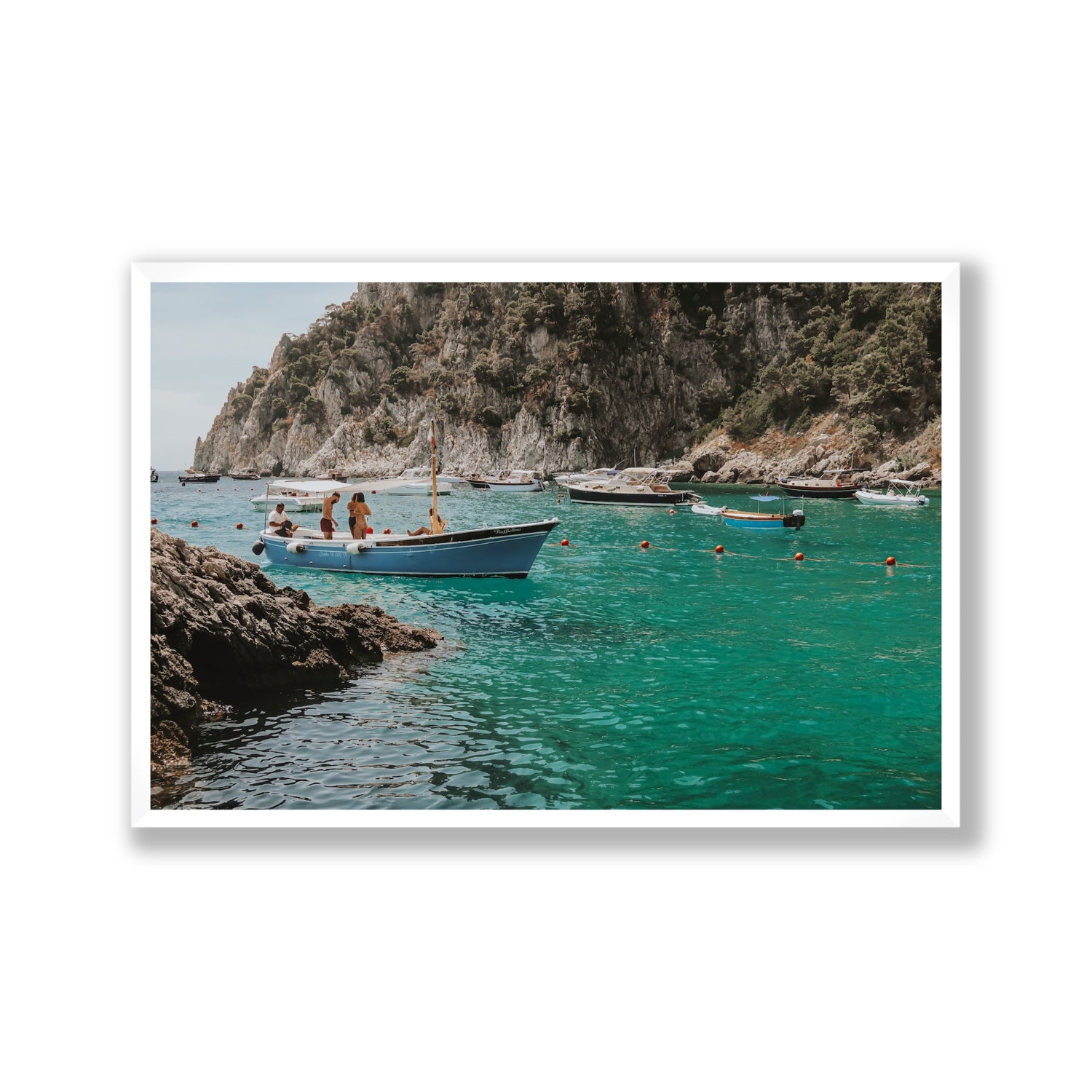 Cozy Cove Capri coastal Mediterranean wall art Gallery full-bleed fine art print in white frame