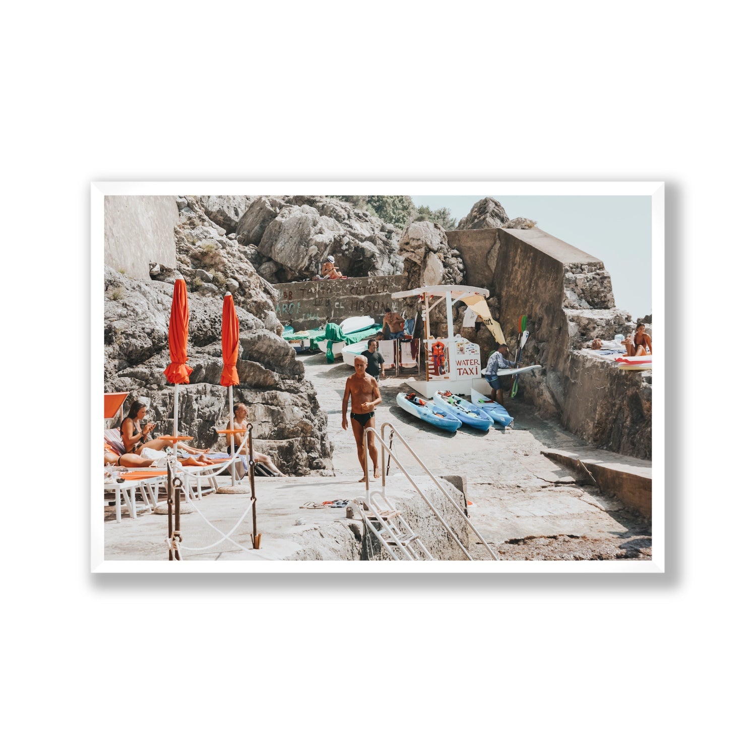 The Local Praiano Amalfi Coast Mediterranean wall art Gallery full-bleed fine art print in white frame