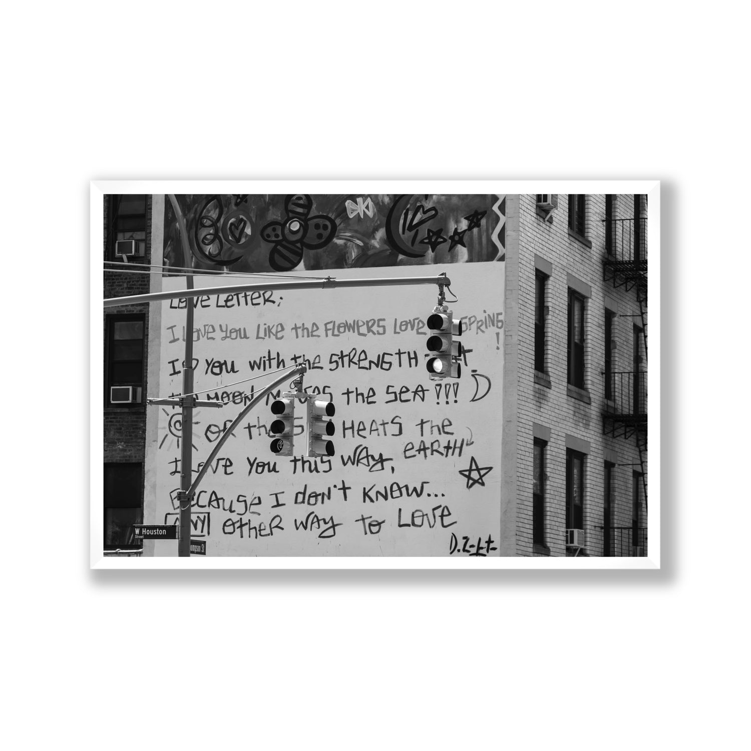Love Letter New York NYC Black & White wall art Gallery full-bleed fine art print in white frame