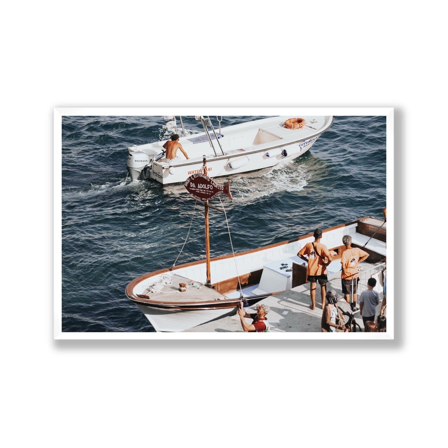 Water Taxi Positano wall art Gallery full-bleed fine art print in white frame